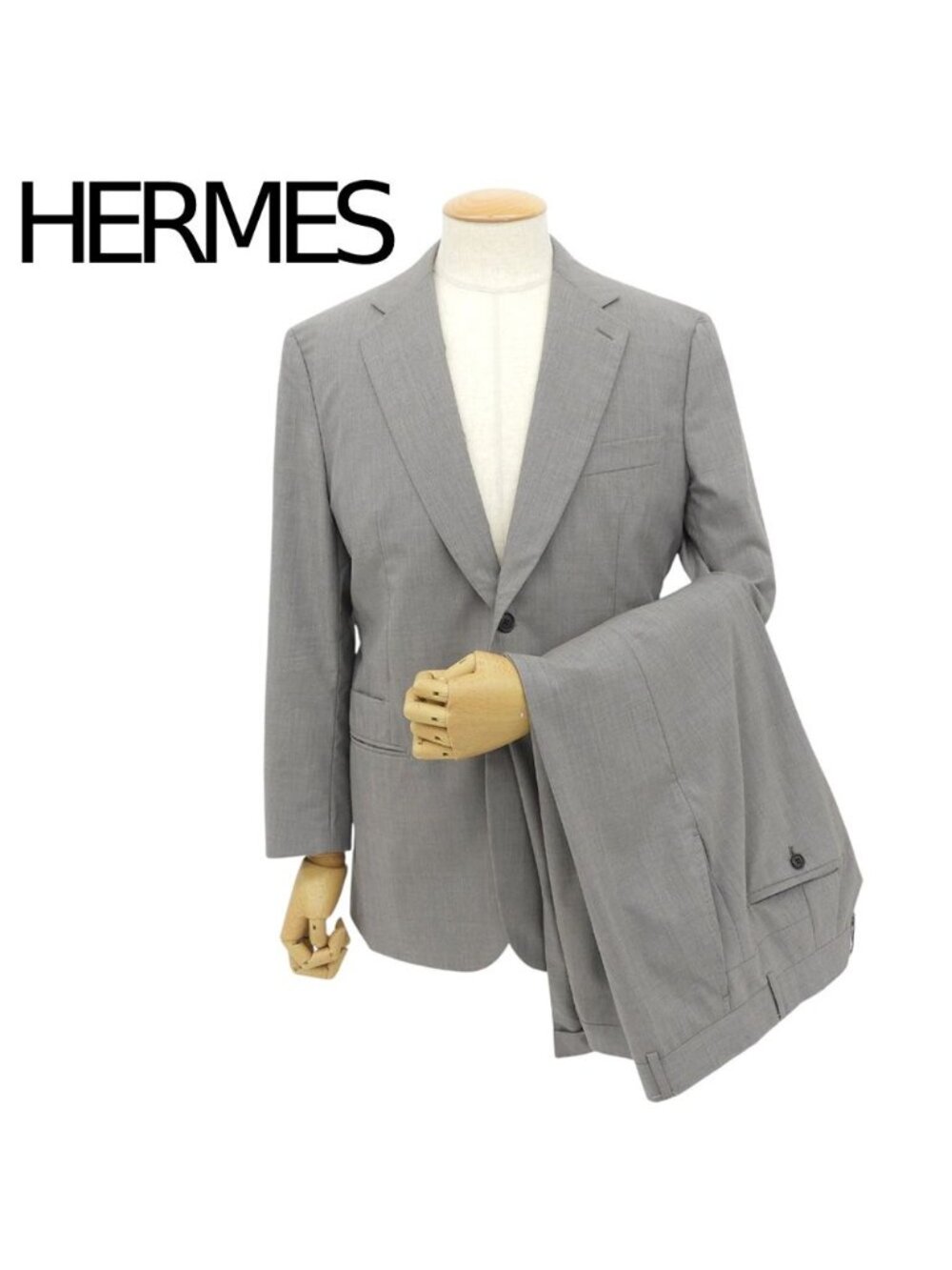 Hermes Wool Cashmere Set Suit Tailored Jacket Trousers Pants Light Gray 50